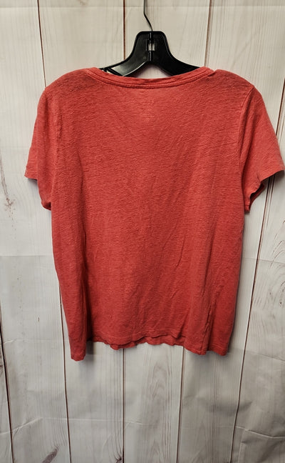J Crew Women's Size M Red Linen Short Sleeve Top