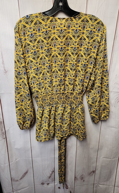 Max Studio Women's Size L Yellow Floral 3/4 Sleeve Top