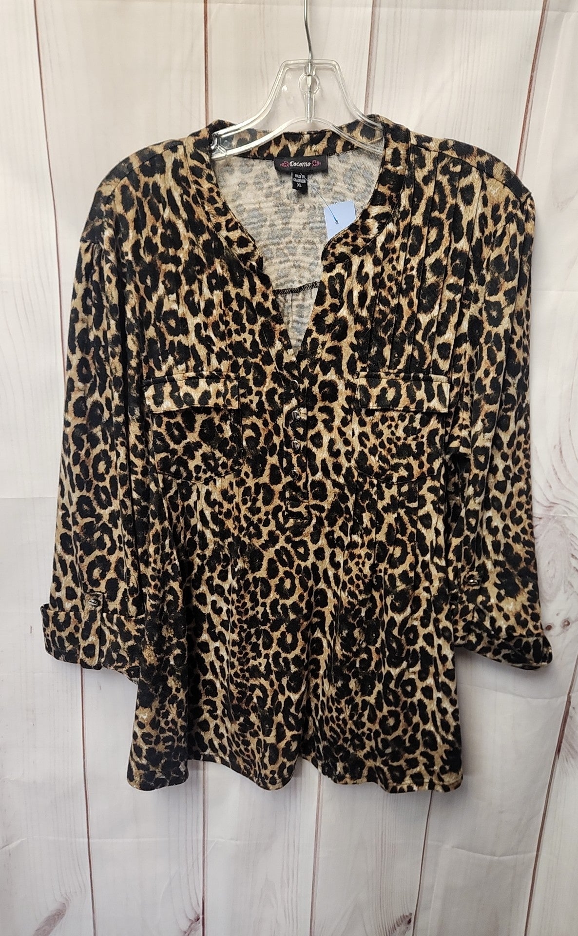 Cocomo Women's Size XL Brown Animal Print Long Sleeve Top