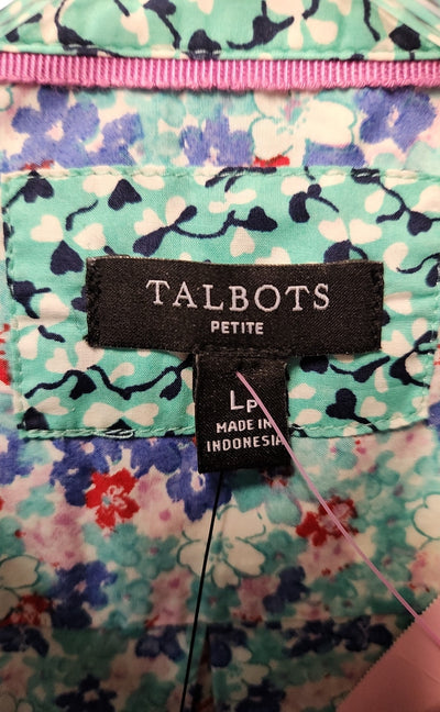 NWT Talbots Women's Size L Petite Blue Floral Long Sleeve Top