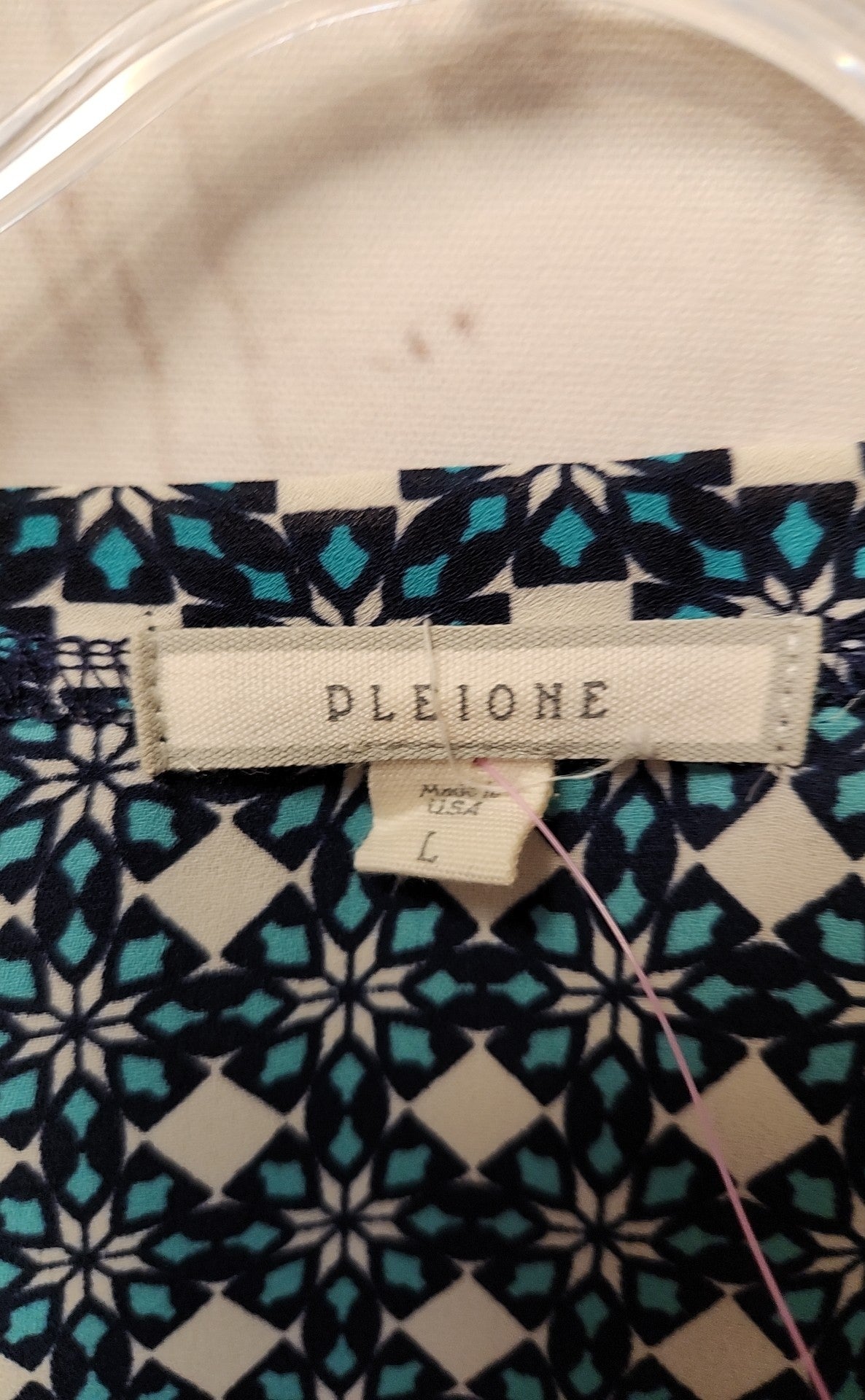 Pleione Women's Size L Blue & Green Short Sleeve Top