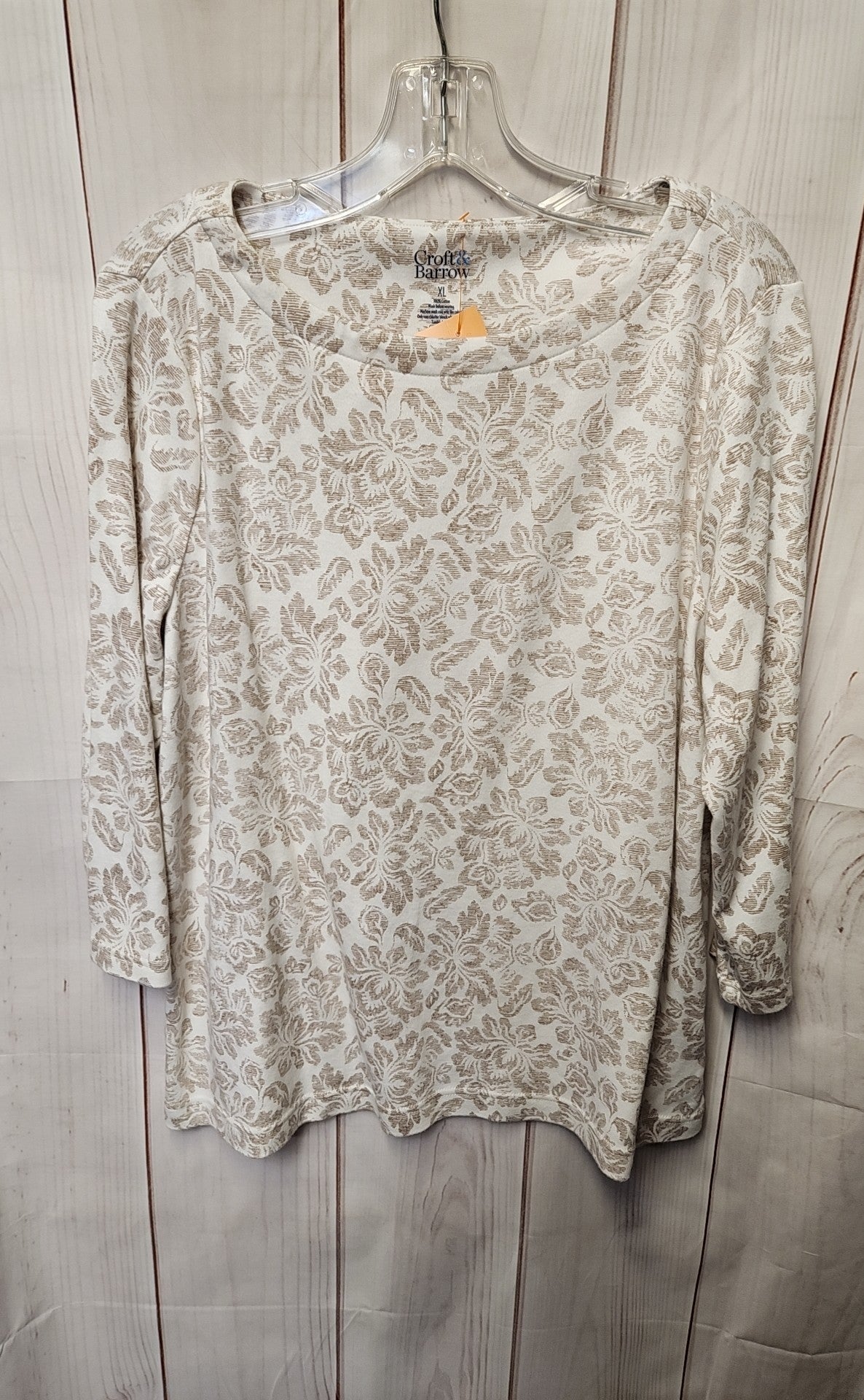 Croft & Barrow Women's Size XL Beige Floral 3/4 Sleeve Top