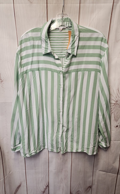 Jane & Delancey Women's Size XL White & Green Long Sleeve Top