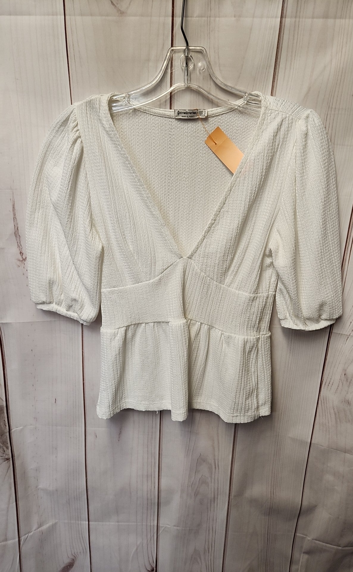Stradivarius Women's Size S White 3/4 Sleeve Top