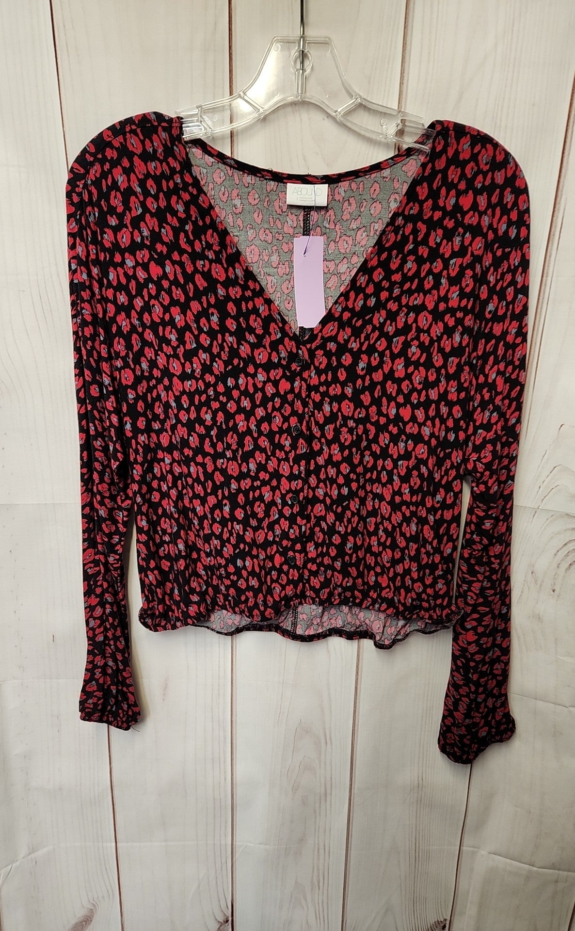Abound Women's Size S Black & Red Animal Print 3/4 Sleeve Top