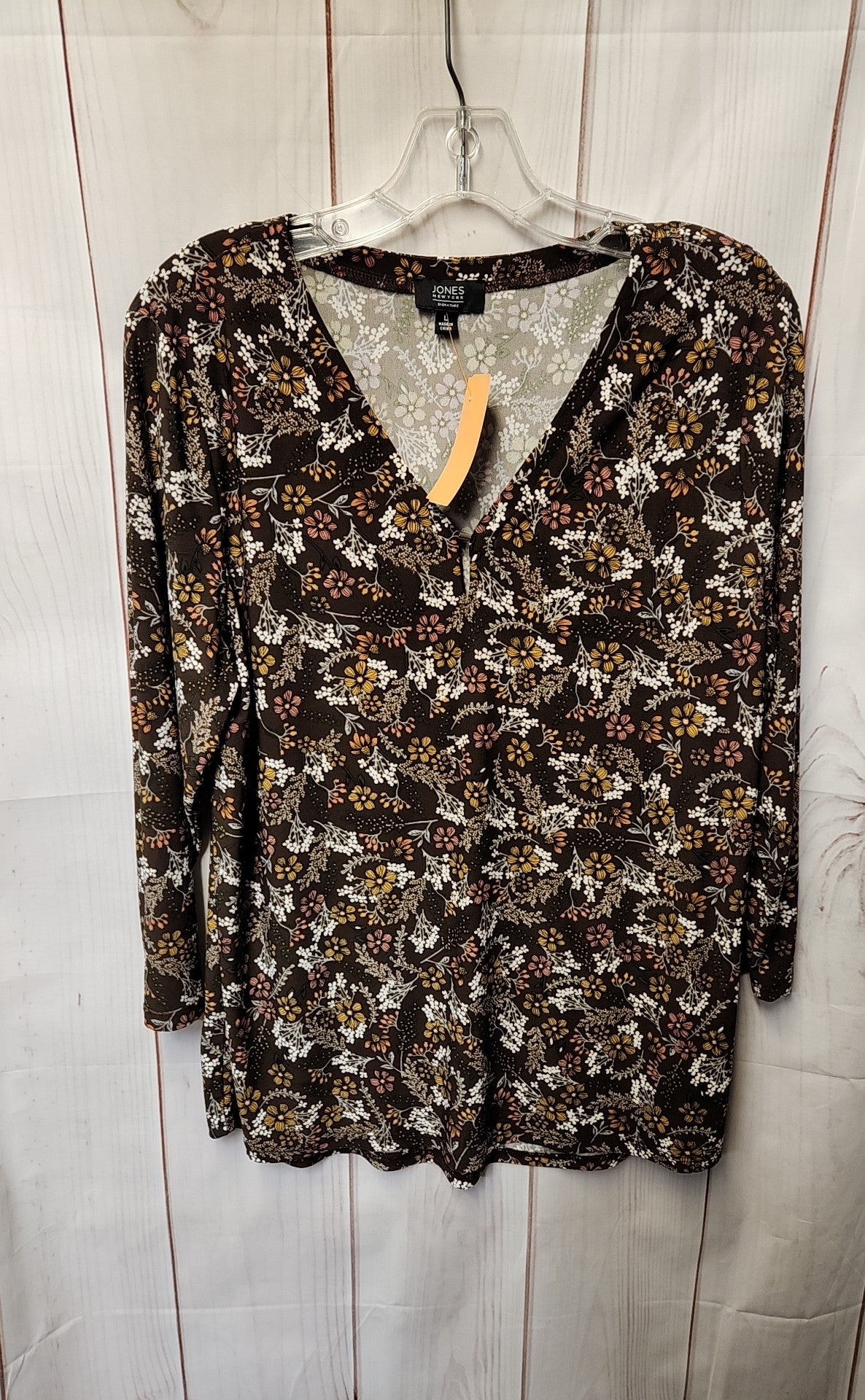 Jones New York Women's Size L Brown Floral Long Sleeve Top