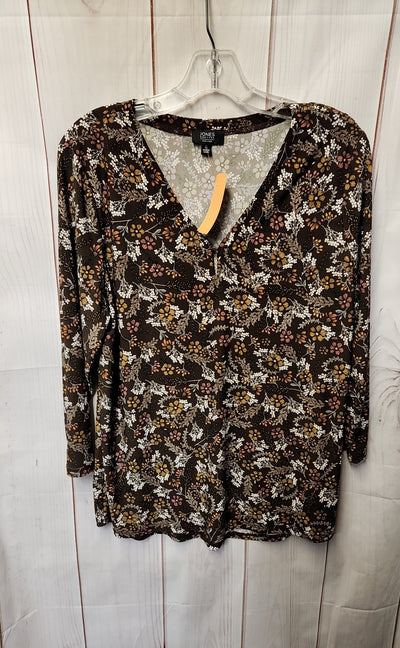 Jones New York Women's Size L Brown Floral Long Sleeve Top