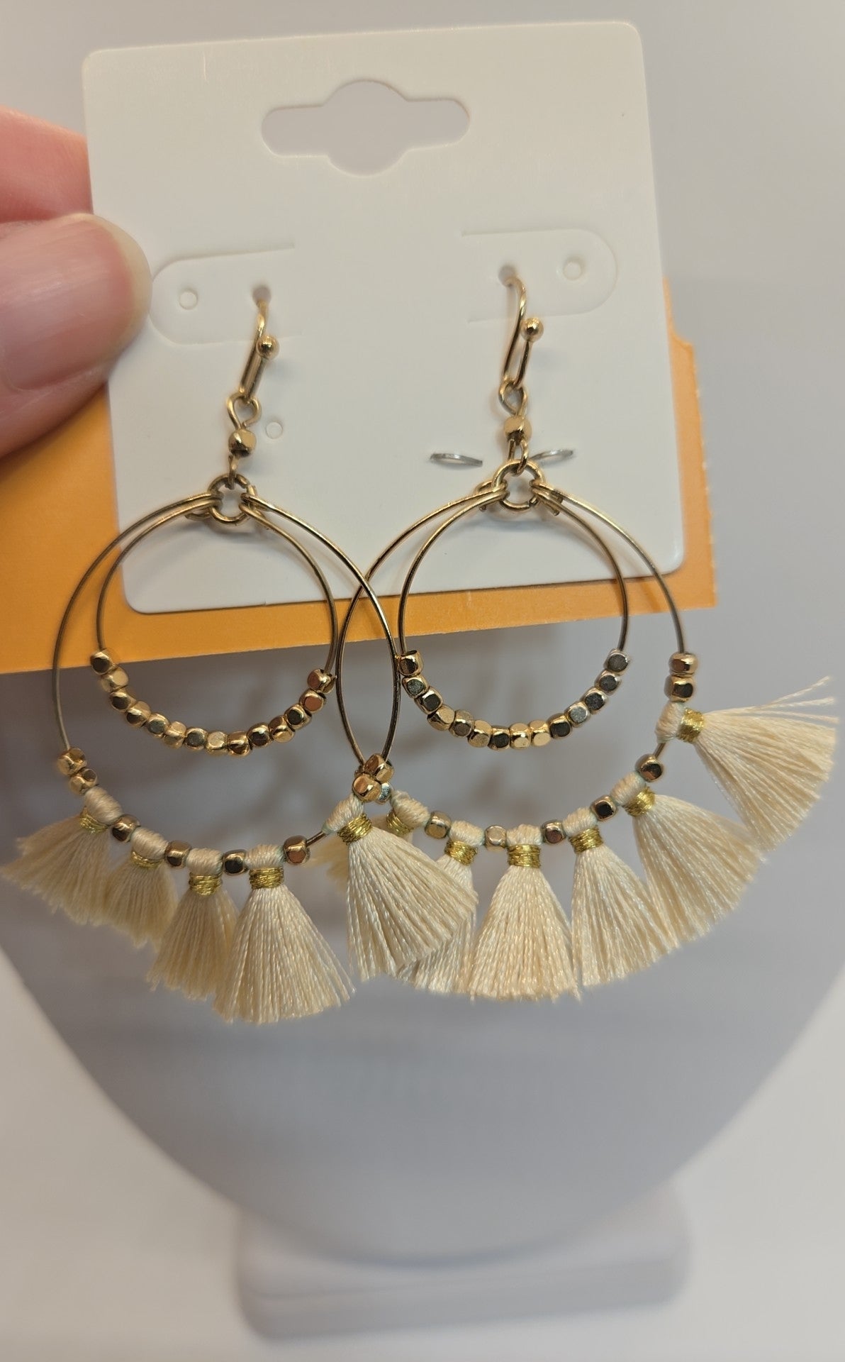 Gold Tassle Hoop Earrings