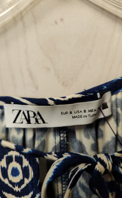Zara Women's Size S White & Blue Dress
