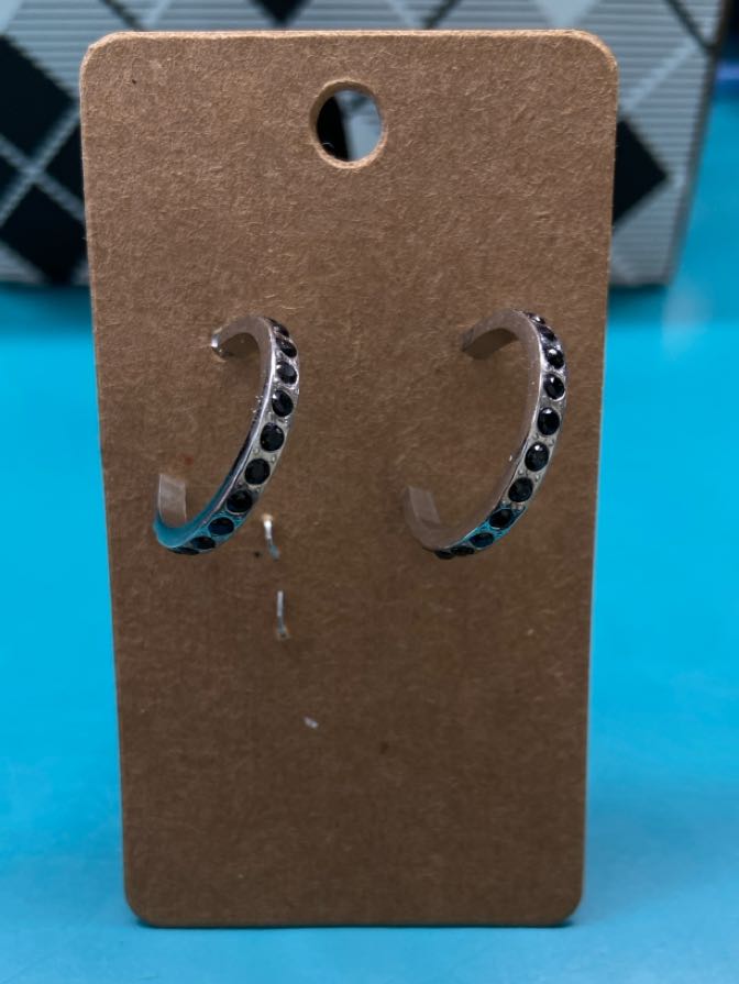 Stainless Steel Black Stone Hoop Earrings