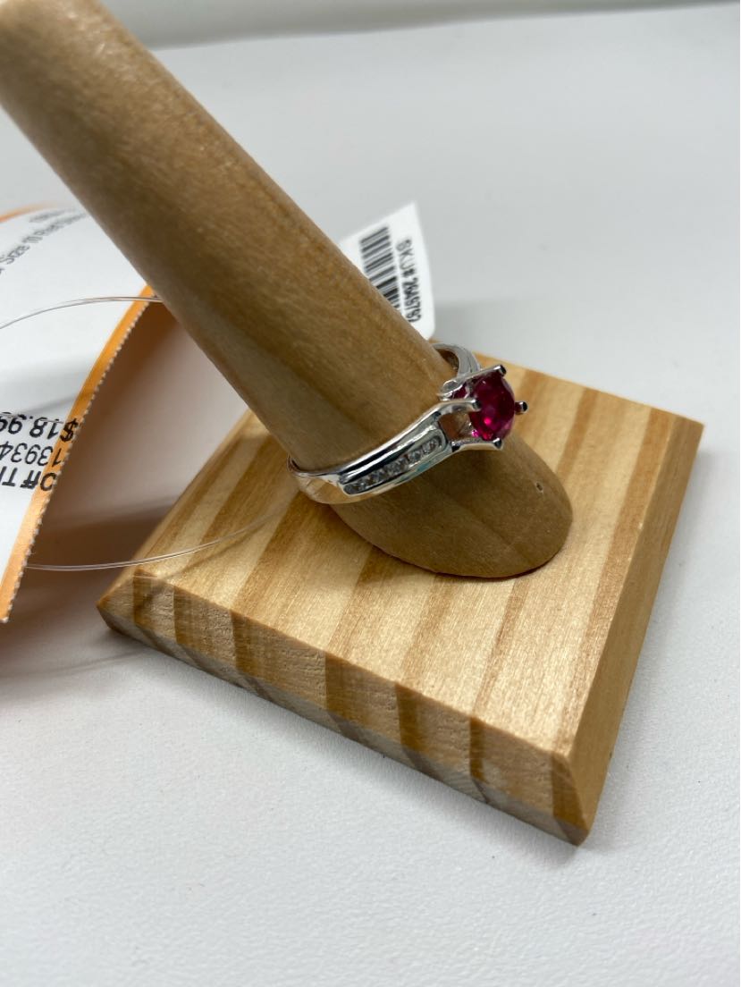 .925 Sterling Silver Size 10 Red Stone Ring