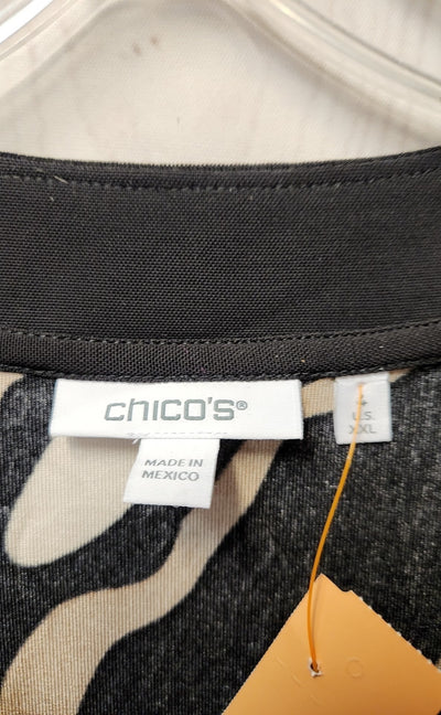 Chico's Women's Size 4 = US XXL Black & Brown Short Sleeve Top