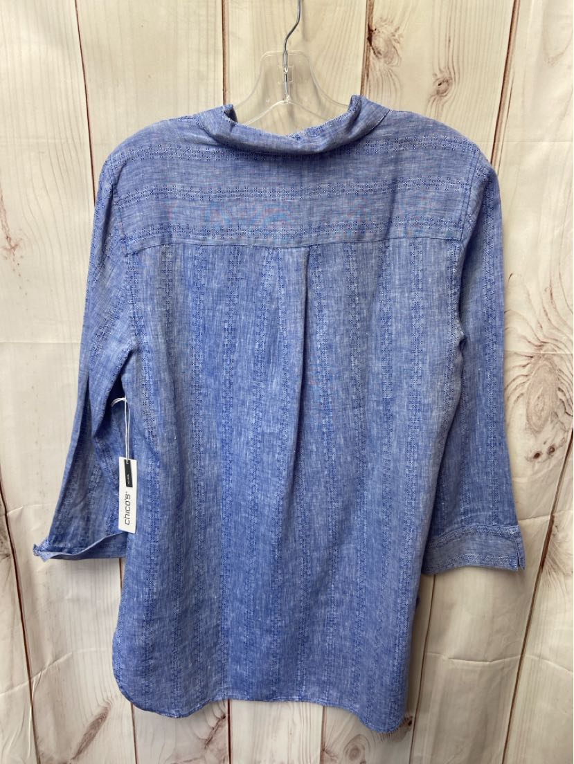 NWT Chico's Women's Size 1 = US M Blue Linen 3/4 Sleeve Top