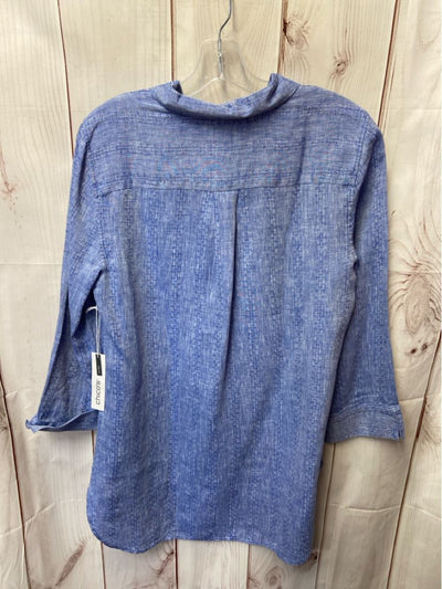 NWT Chico's Women's Size 1 = US M Blue Linen 3/4 Sleeve Top