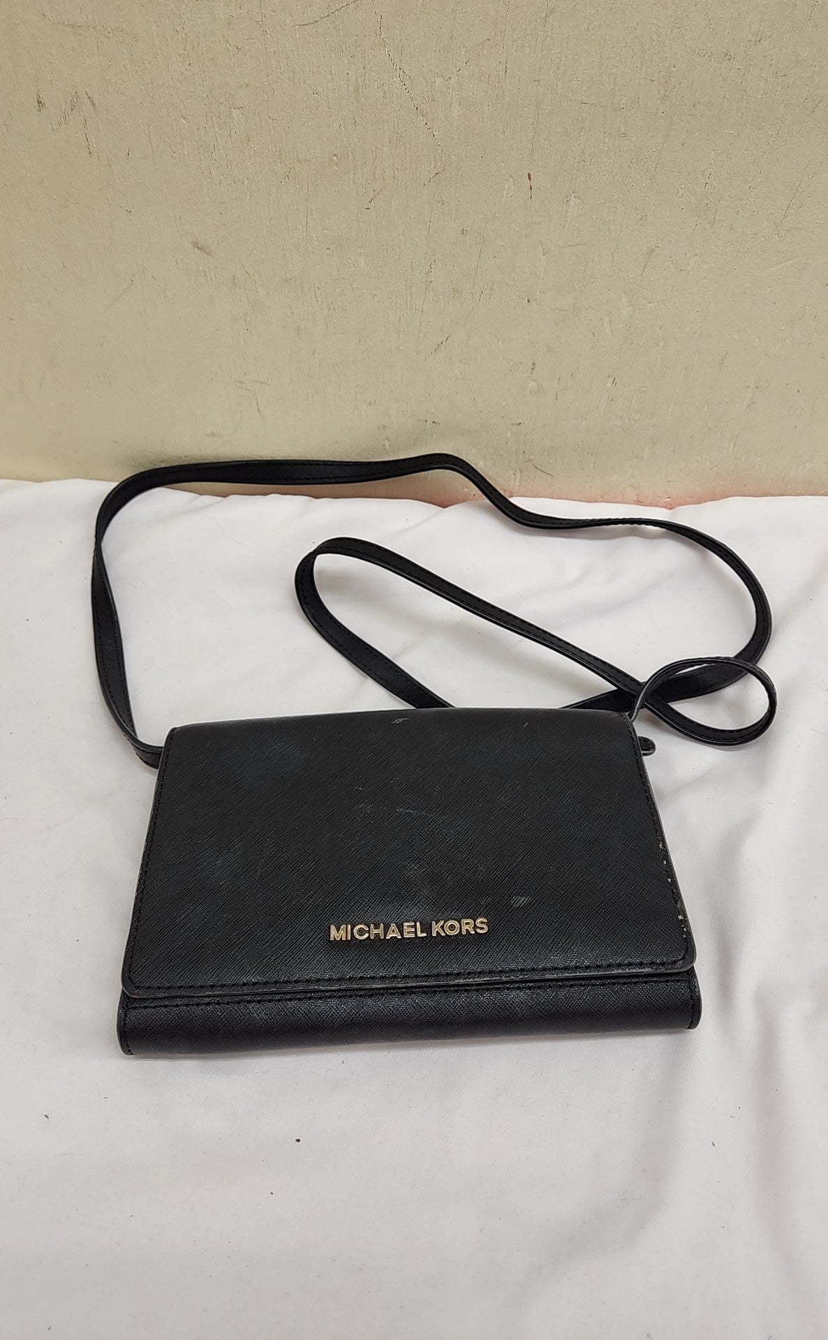 Michael Kors Black Leather Crossbody Purse Bag AS IS - marks
