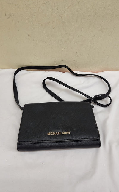 Michael Kors Black Leather Crossbody Purse Bag AS IS - marks
