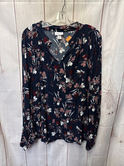 Liz Claiborne Women's Size 2X Navy Floral Long Sleeve Top