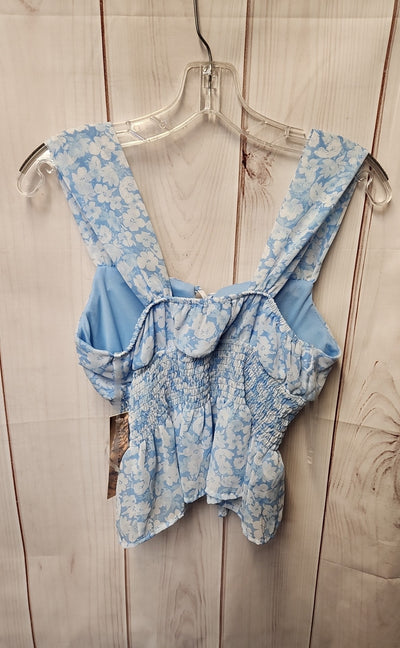 Almost Famous Women's Size S Blue Floral Sleeveless Top