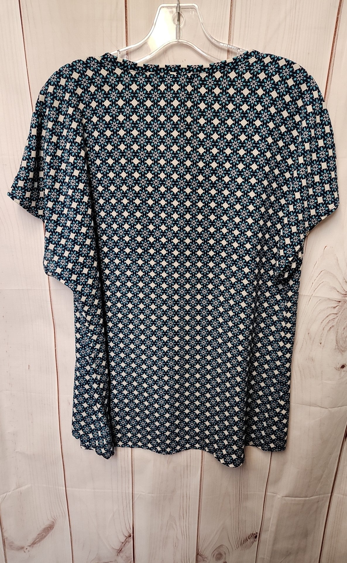 Pleione Women's Size L Blue & Green Short Sleeve Top