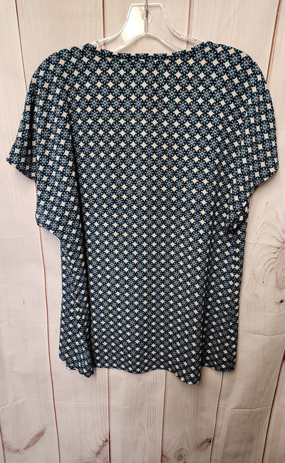 Pleione Women's Size L Blue & Green Short Sleeve Top