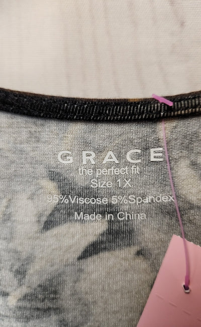 NWT Grace Women's Size 1X Black & Brown Floral Dress