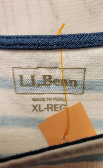 LL Bean Women's Size XL White & Blue 3/4 Sleeve Top
