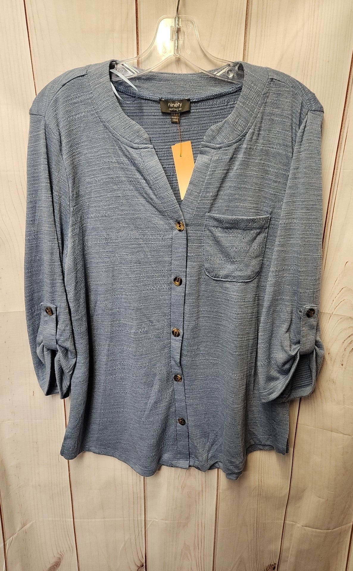 Ninety Women's Size L Blue 3/4 Sleeve Top