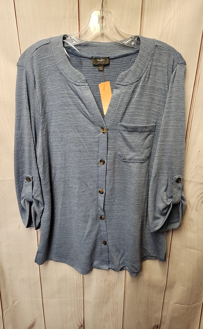 Ninety Women's Size L Blue 3/4 Sleeve Top