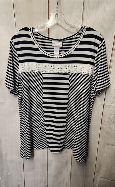 Alfred Dunner Women's Size L White & Blue Short Sleeve Top