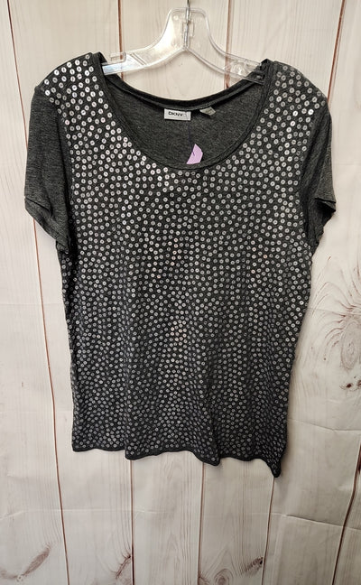 NWT DKNY Women's Size XL Gray Sequined Short Sleeve Top