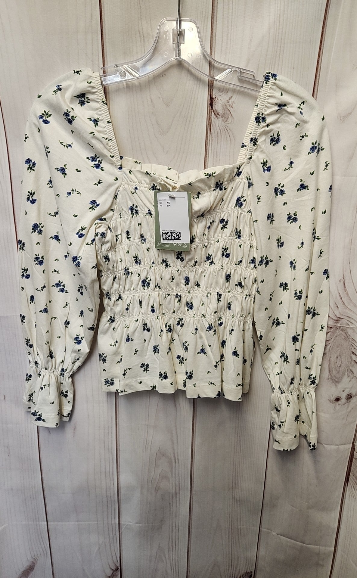 NWT H&M Women's Size XS White Floral Long Sleeve Top