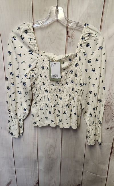NWT H&M Women's Size XS White Floral Long Sleeve Top