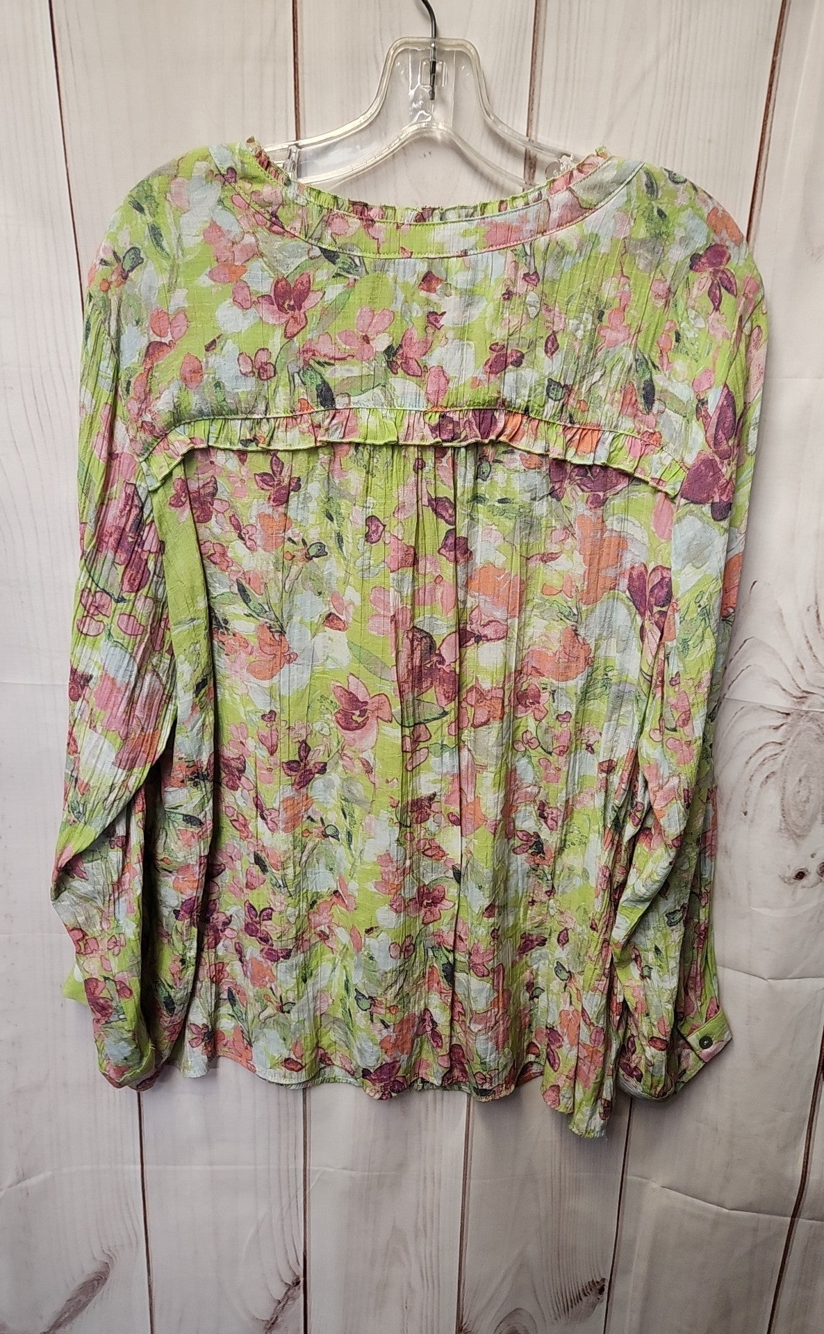 Zac & Rachel Women's Size 3X Green & Pink Floral Long Sleeve Top