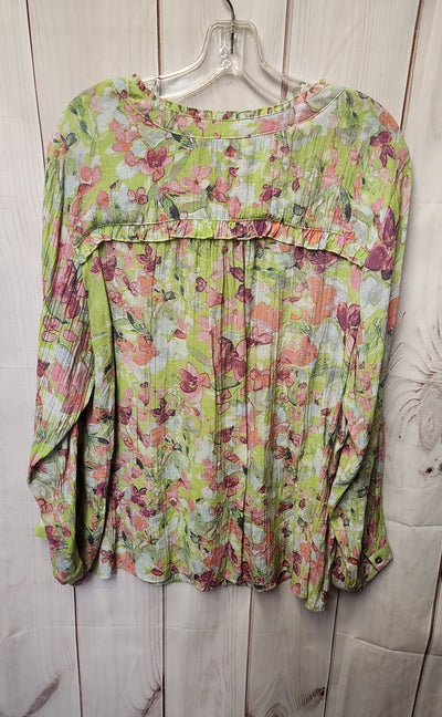 Zac & Rachel Women's Size 3X Green & Pink Floral Long Sleeve Top