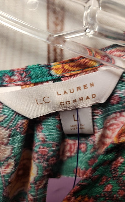 Lauren Conrad Women's Size L Green Floral 3/4 Sleeve Top