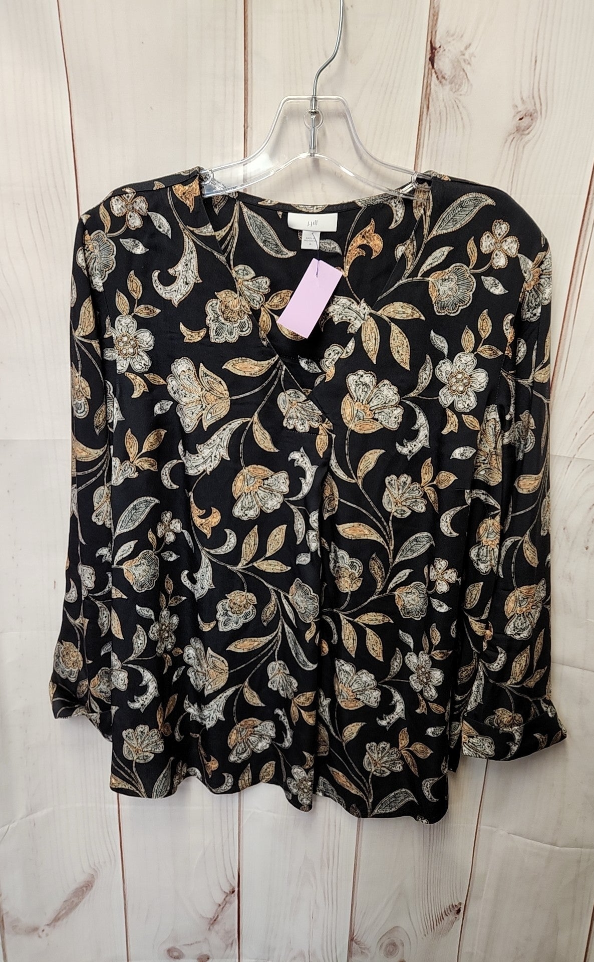 J Jill Women's Size M Black Floral 3/4 Sleeve Top