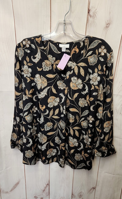 J Jill Women's Size M Black Floral 3/4 Sleeve Top