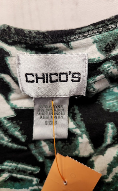 Chico's Women's Size 3 = US XL Black & Green 3/4 Sleeve Top