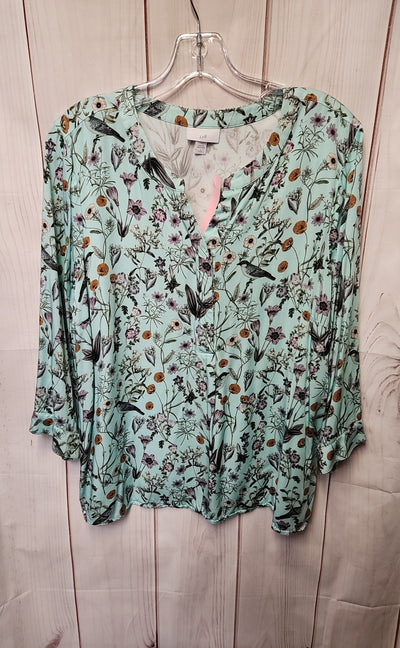 J Jill Women's Size L Petite Light Blue Floral 3/4 Sleeve Top