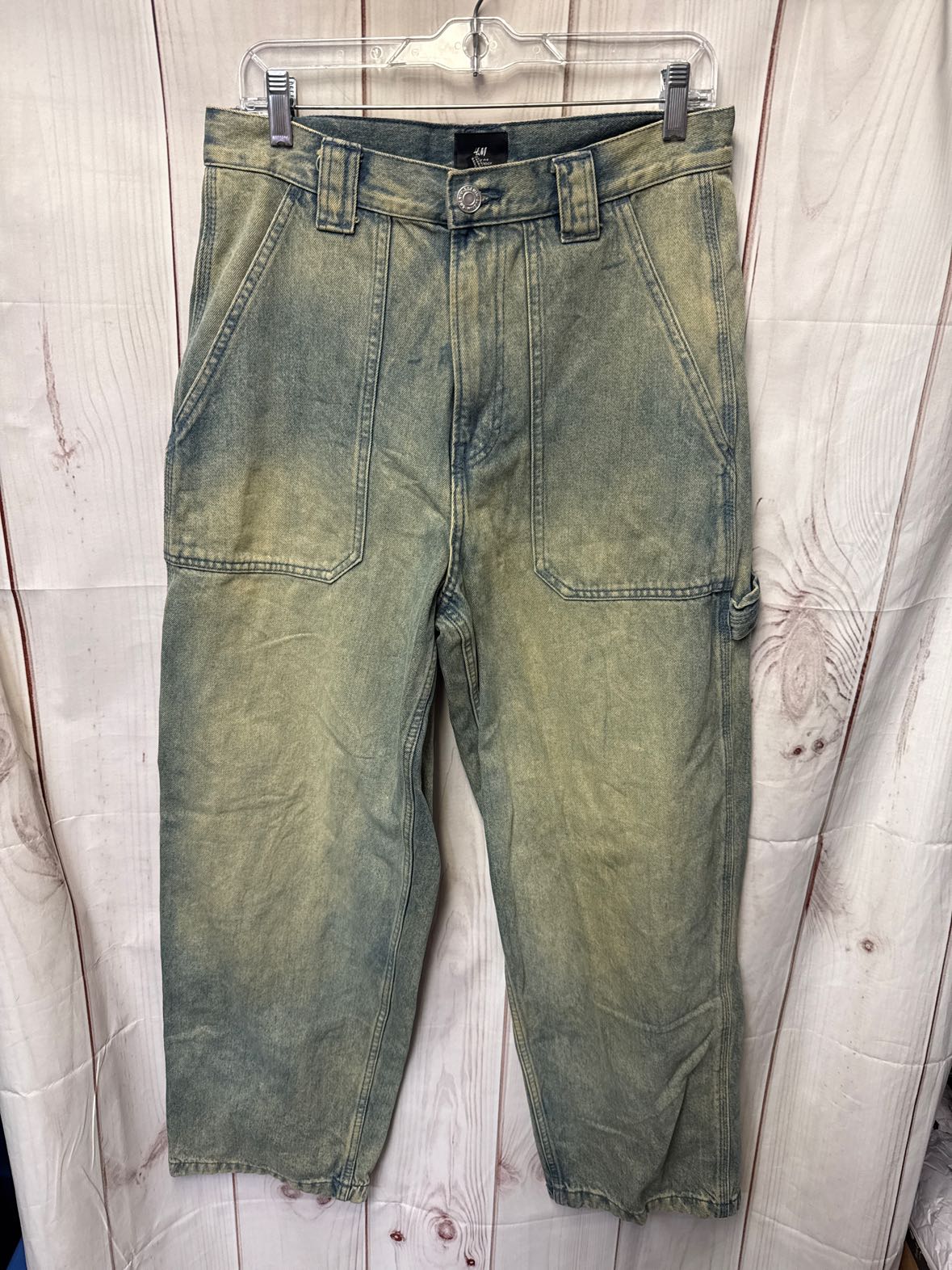 H&M Men's Size 30x32 Baggy Fit Blue Distressed Wash Jeans Deep Pocket Denim