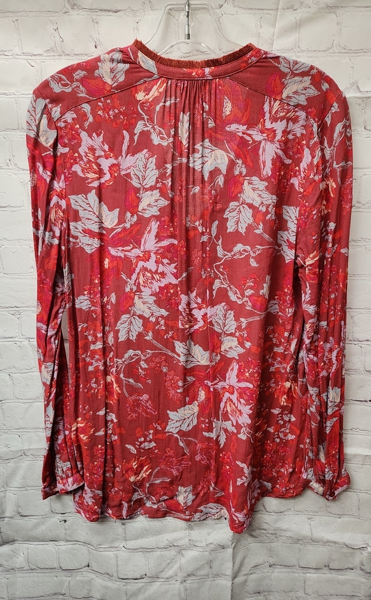 Lucky Brand Women's Size S Red Floral Long Sleeve Top