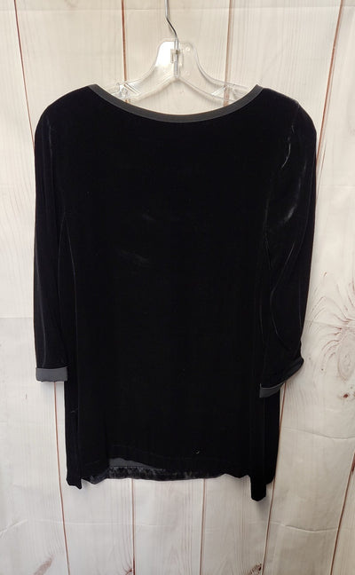 J Jill Women's Size XS Petite Black Velour 3/4 Sleeve Top