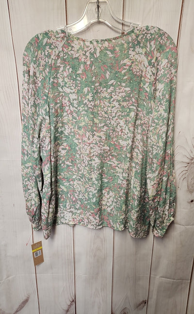 NWT Hope & Harlow Women's Size M Green Floral Long Sleeve Top