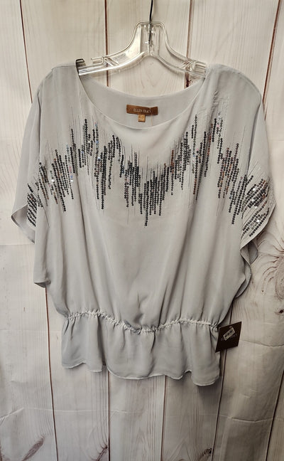 NWT Ellen Tracy Women's Size L Gray Sequined Short Sleeve Top