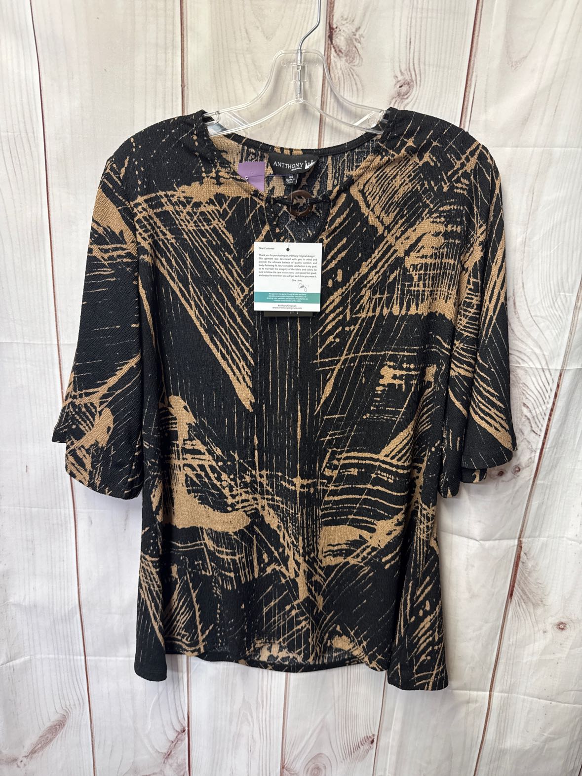 NWT Antthony Women's Size XS Black & Brown Short Sleeve Top