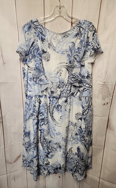 AB studio Women's Size 18 White & Blue Dress