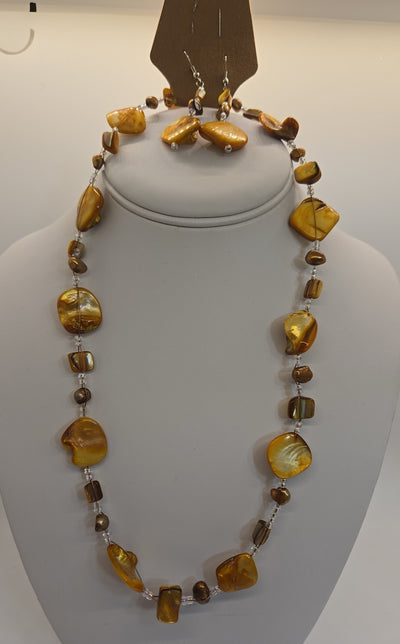 Orange Beaded Necklace & Earrings Jewelry Set