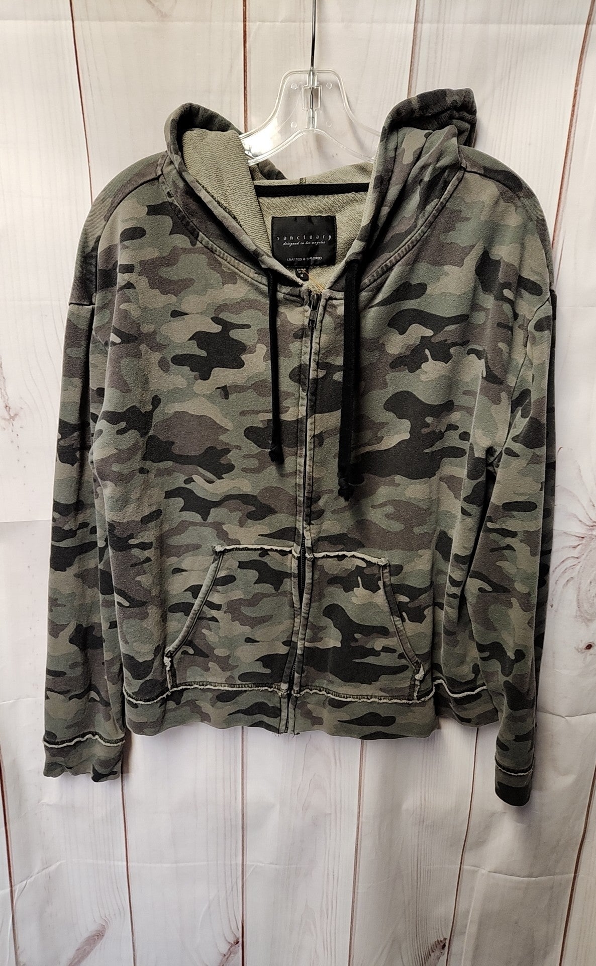 Sanctuary Women's Size M Green Camo Full Zip Hooded Sweatshirt