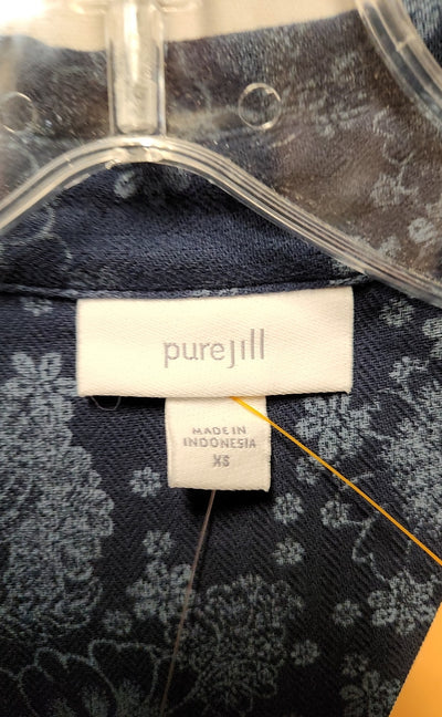 NWT Pure Jill Women's Size XS Blue Floral 3/4 Sleeve Top