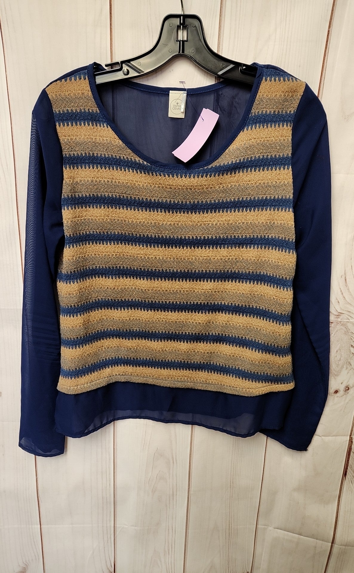 Paper Crane Women's Size S Blue & Brown 3/4 Sleeve Top